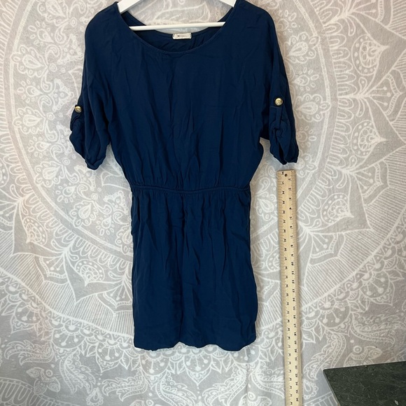 EVERLY NAVY BLUE VAGUELY NAUTICAL DRESS SO CUTE BOATING DRESSY CASUAL GOLD M EUC - Picture 5 of 11